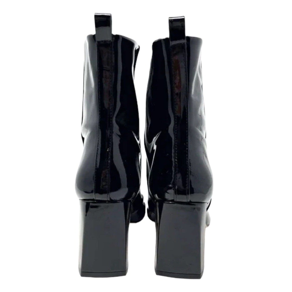 NWT Good American Black Patent Leather Shiny Block Heel Ankle Booties Size 7.5 - Picture 7 of 10